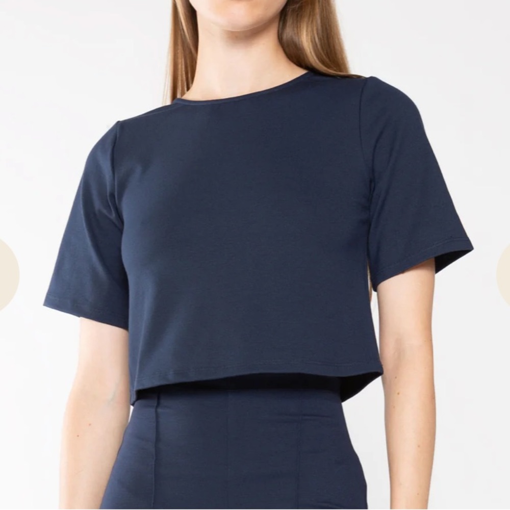Ripley Rader navy ponte knit shirt sleeve top